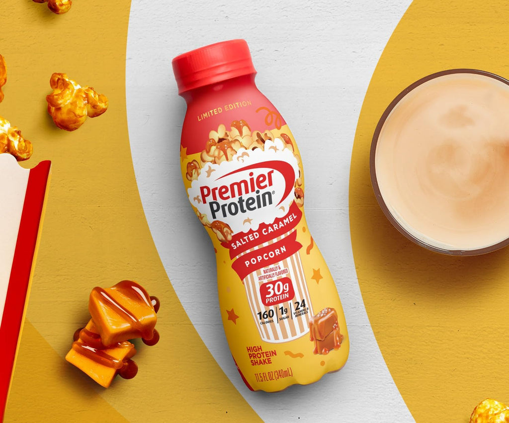 12 Pack Premier Protein Shake, 30g Protein, Salted Caramel Popcorn and Bananas & Cream Flavors K821237