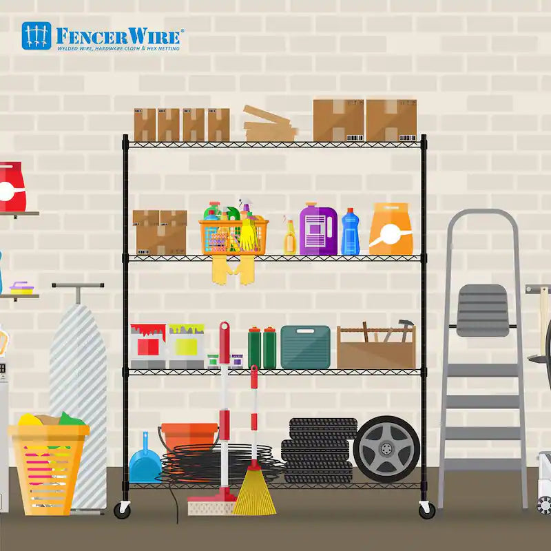 Black 4-Tier Metal Storage Shelving Unit with Casters Q324187