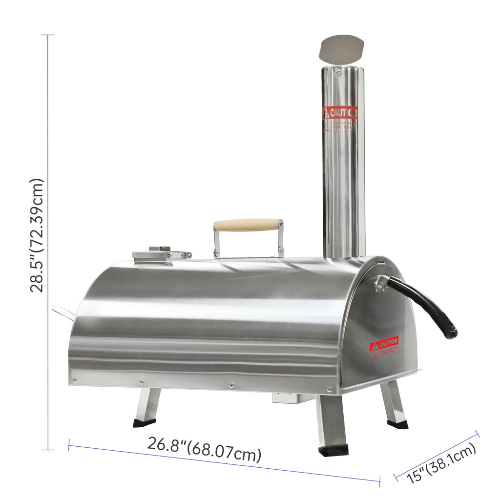 Silver Pizza Oven Portable Stainless Steel Wood Fired Pizza Maker with Built-in Thermometer Carry Bag F373