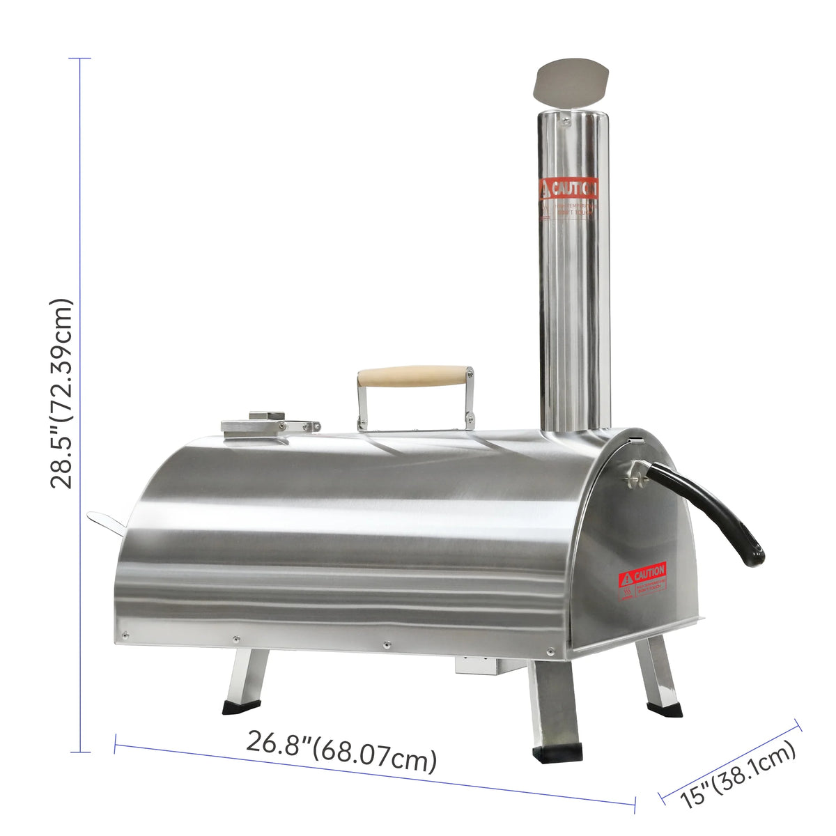 Silver Pizza Oven Portable Stainless Steel Wood Fired Pizza Maker with Built-in Thermometer Carry Bag F373