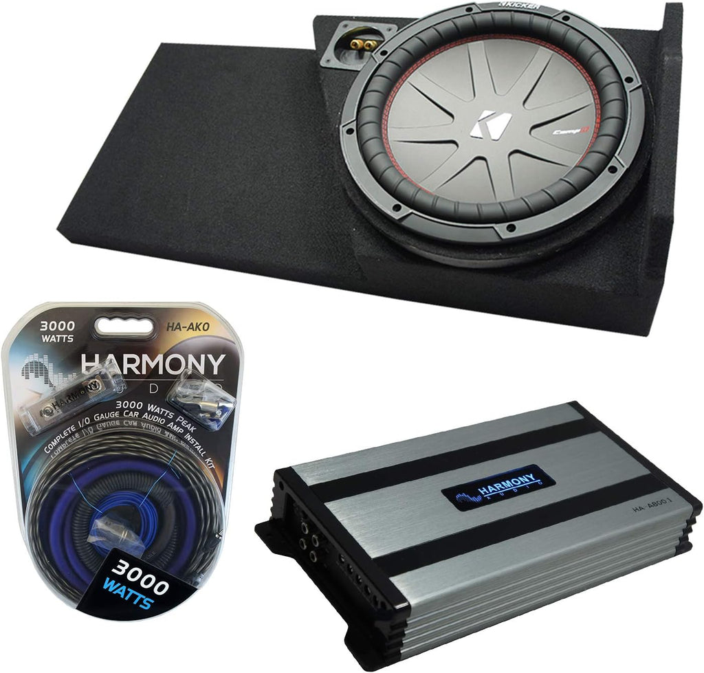 Compatible with 2014 - UP GMC Sierra Double Cab Kicker Bundle CompR CWR10 Single 10 Sub Box Harmony HA-A800.1 Y884