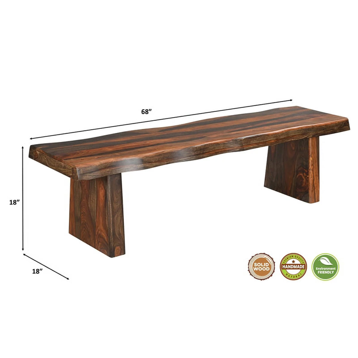 68" Live Edge Solid Wood Dining Bench in Dark Brown K45874
