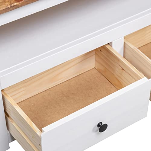 Pine Wood Corner TV Cabinet with 2 Storage Drawers and 1 Open Compartment, 36.6 x 19.3 x 19.3 Inches R4811
