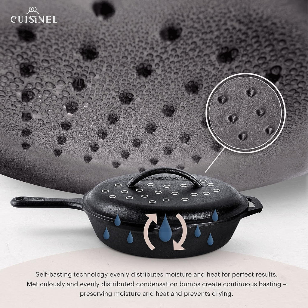 Pre-Seasoned Cast Iron Skillet Set with Lids O79836