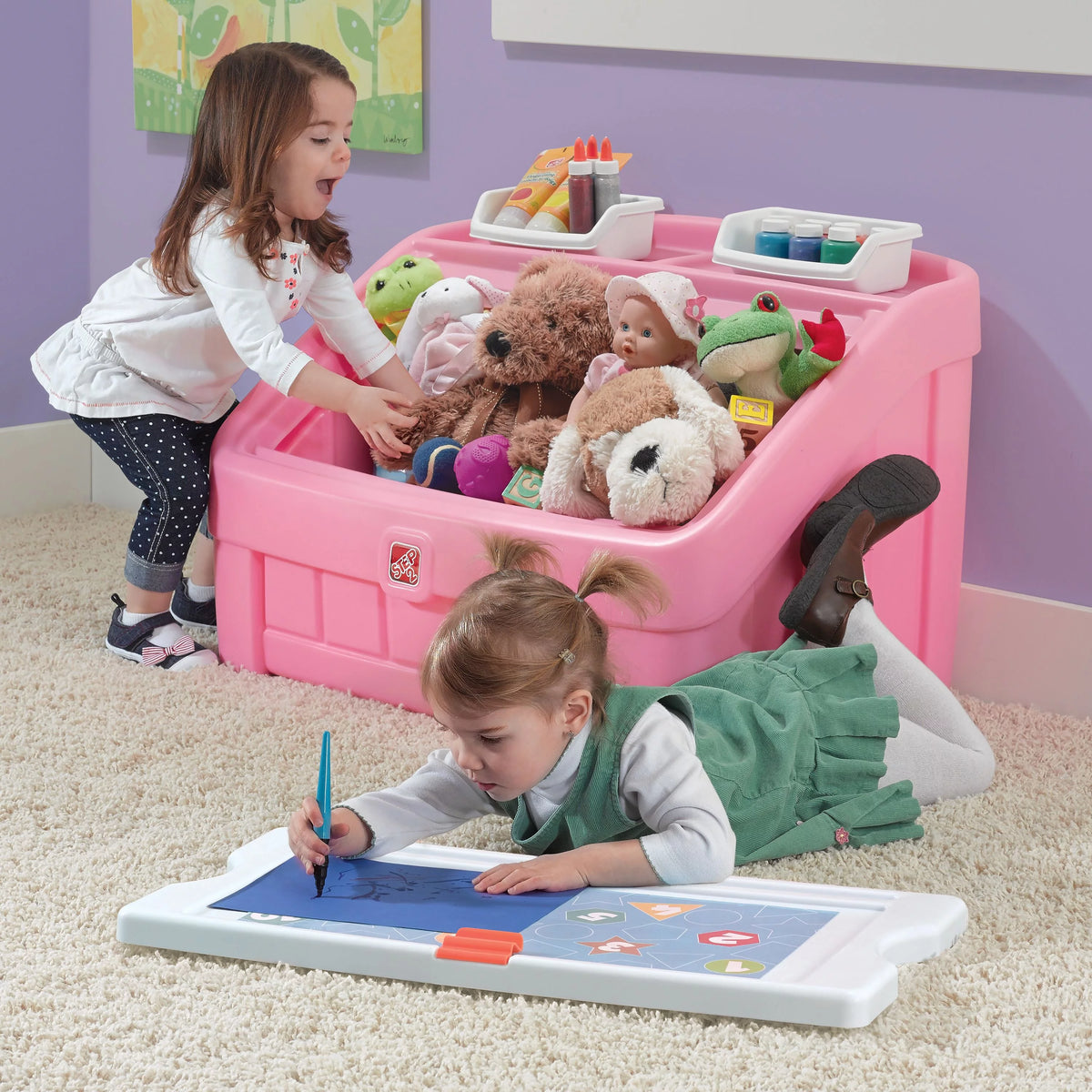 Pink 2-in-1 Plastic Toy Storage Box G5751