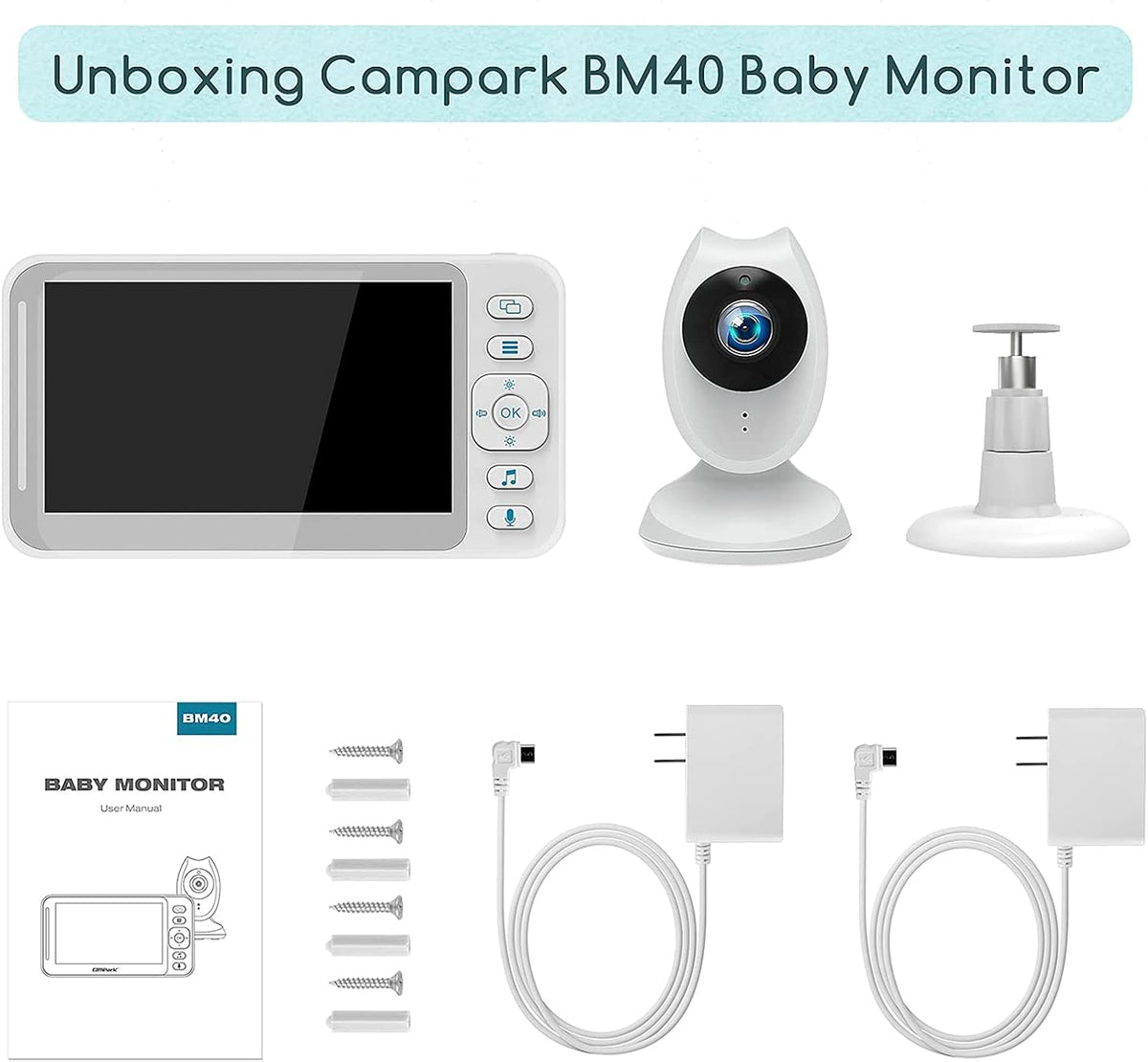 White 4.3 inch LCD Video Baby Monitor with Camera and Audio A699