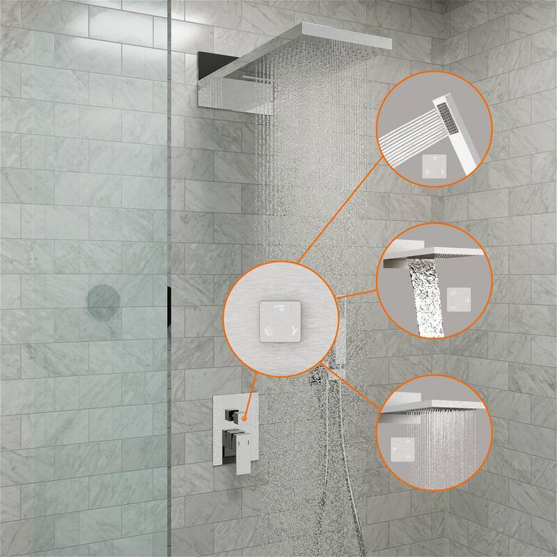 Single Handle 3-Spray Shower Faucet with Waterfall Shower Head in Chrome I447759