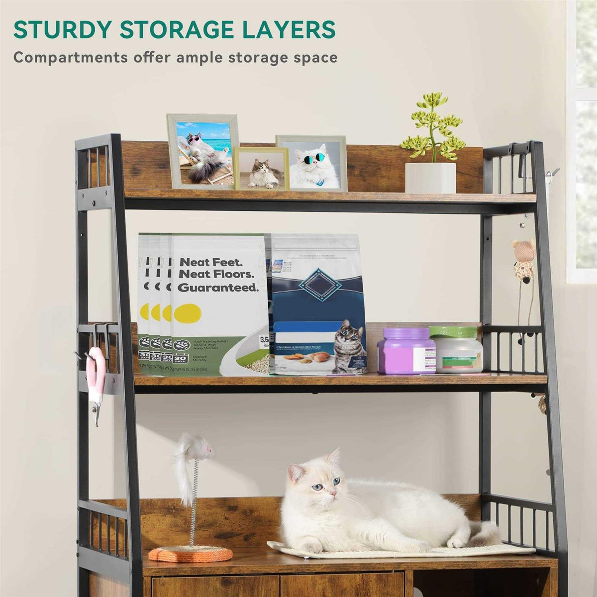 Large Wooden Cat Litter Box Enclosure with Storage Shelves P278504
