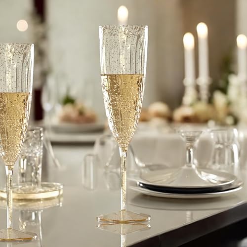 6 Oz Gold Glitter Plastic Champagne Glasses 24 Pack Q147