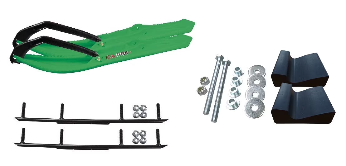 Green BX Snowmobile Skis with 6" Round Bars Complete Kit R7153