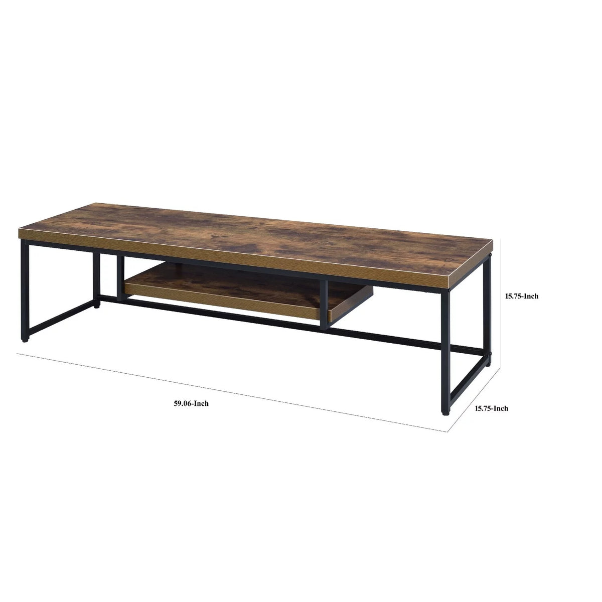 Brown Black Rectangular Wood Metal TV Stand with One Shelf Z305074
