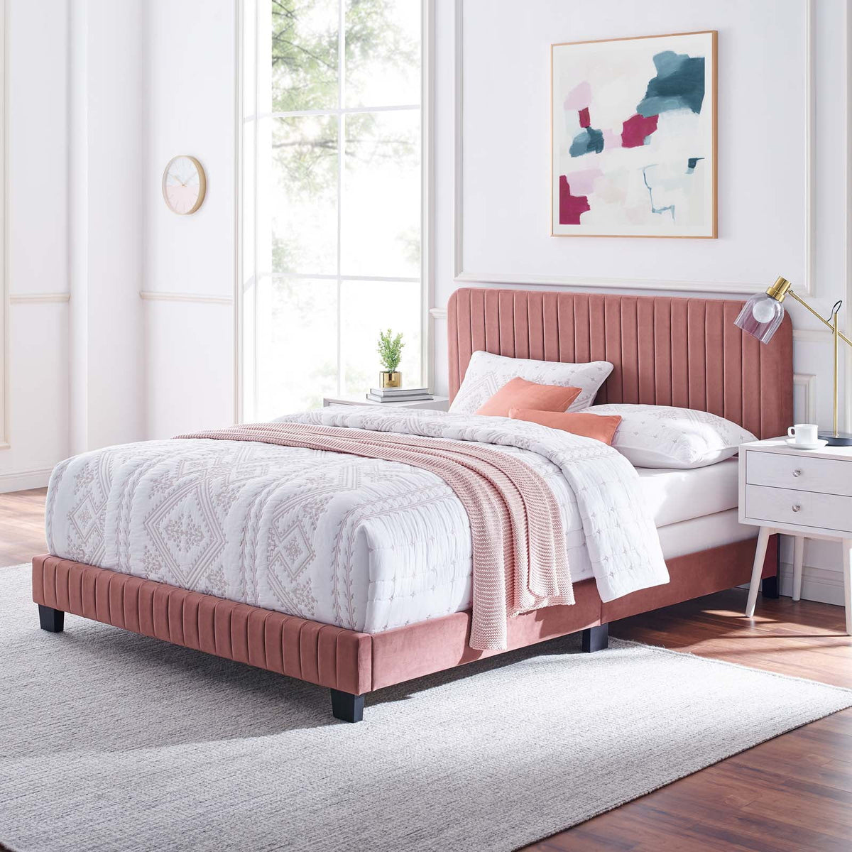 King Size Channel Tufted Performance Velvet Bed Y601