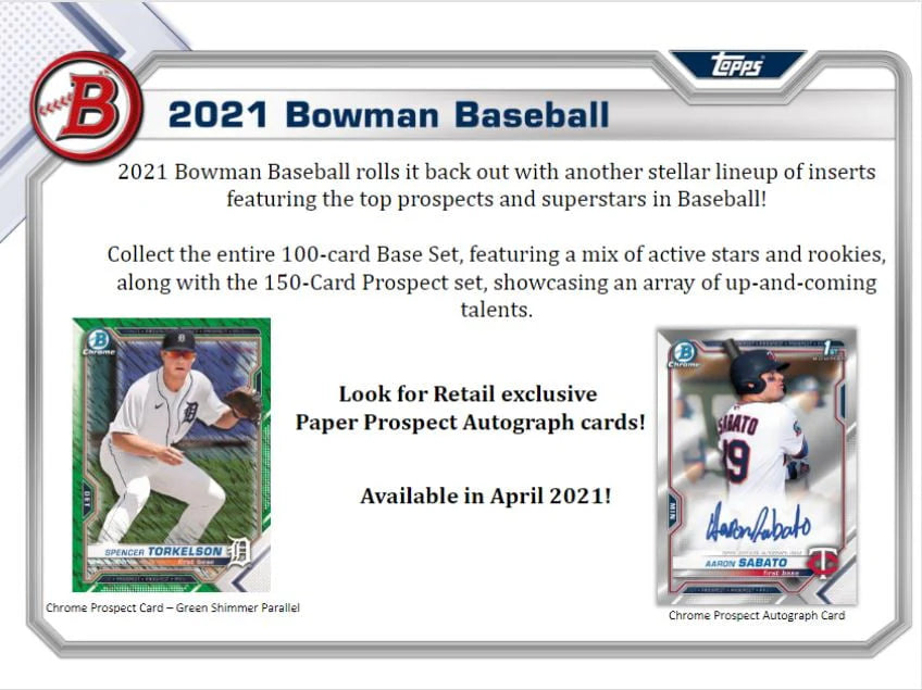 2021 Bowman Baseball Trading Cards Blaster Box 72 Cards S5853