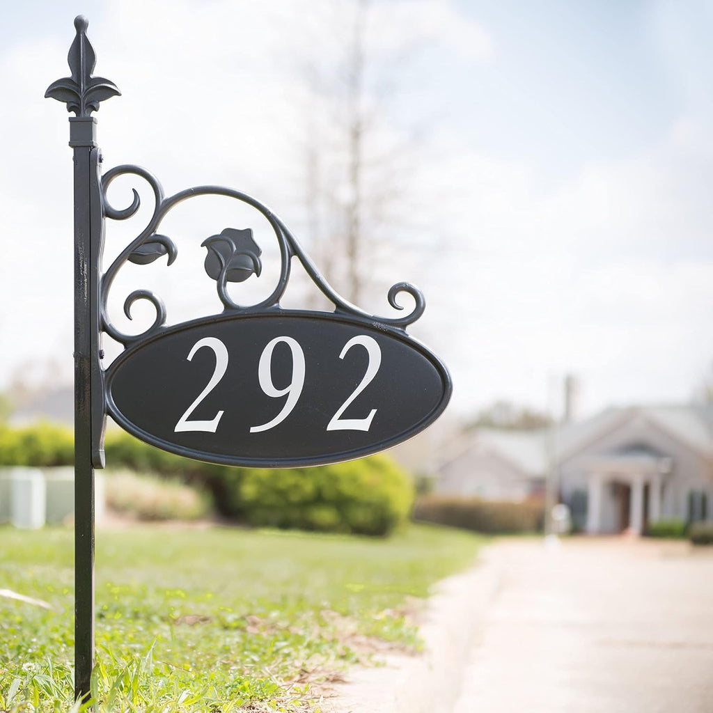 Handcrafted Double-Sided Reflective Address Sign with Pole F2903