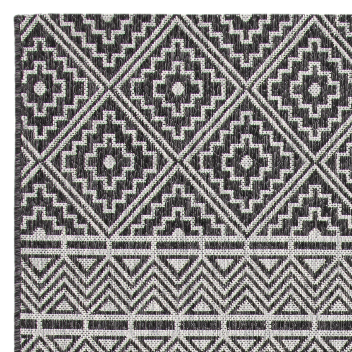 Black Grey Geometric Indoor/Outdoor Area Rug, 8' x 10' Z9980