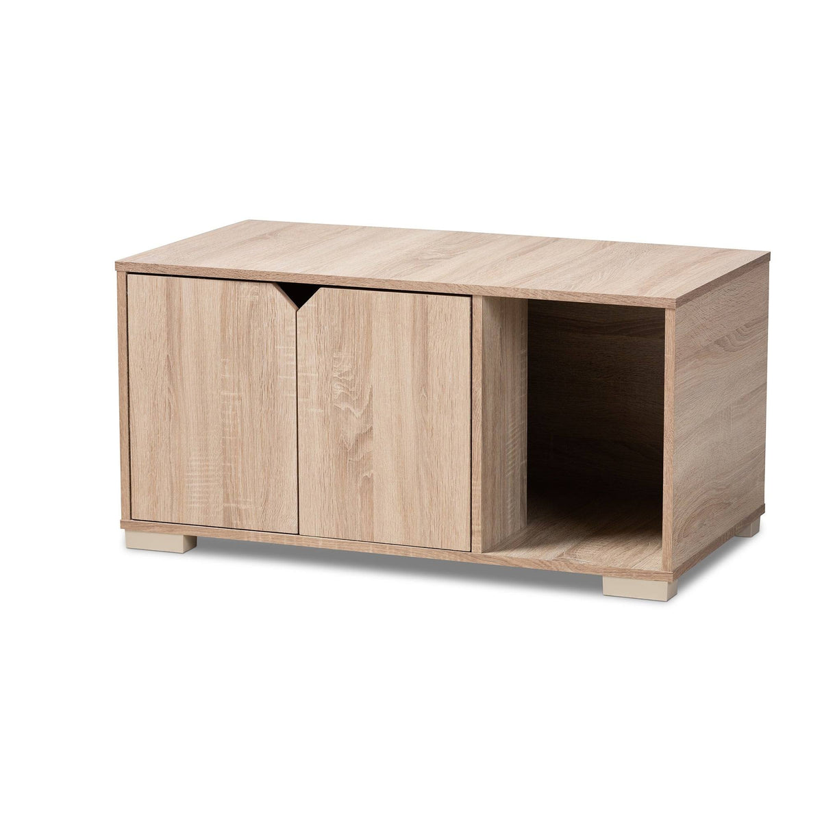 Oak 2-Door Wood Cat Litter Box Cover House Y331935