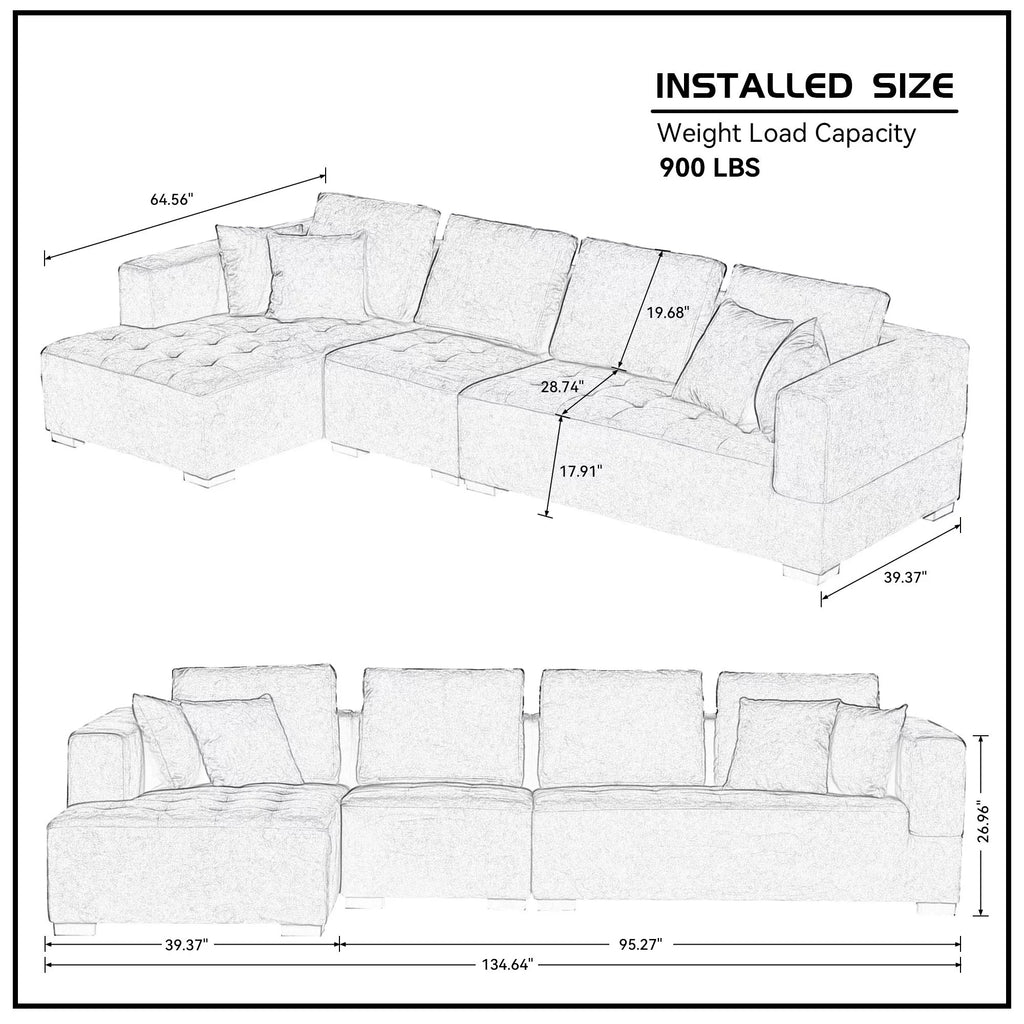 134'' Beige L-Shape Sectional Sofa Q11576
