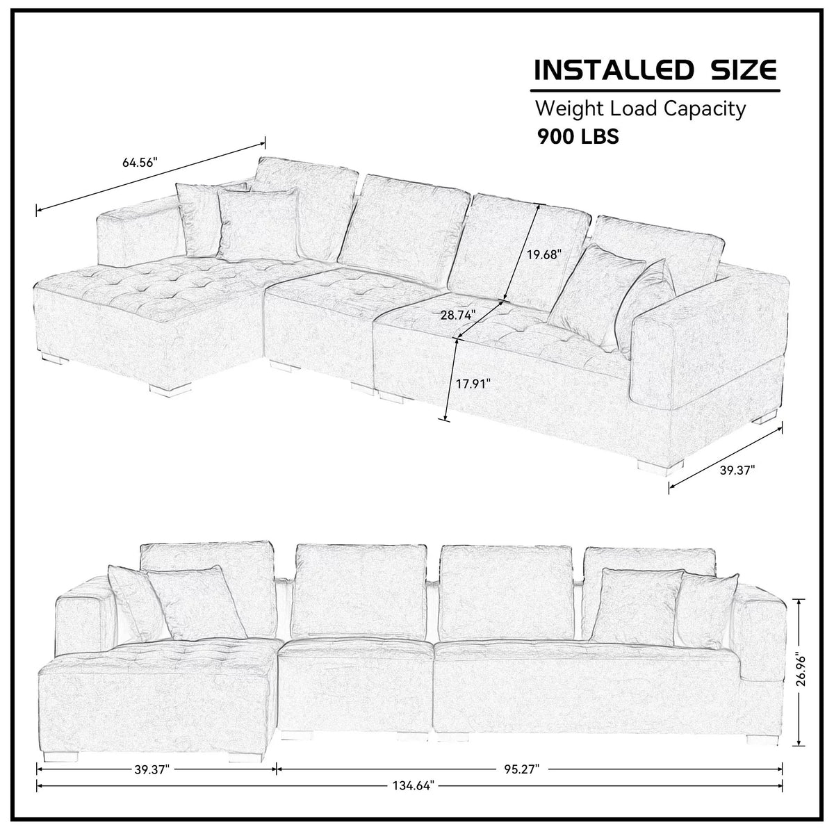 134'' Beige L-Shape Sectional Sofa Q11576