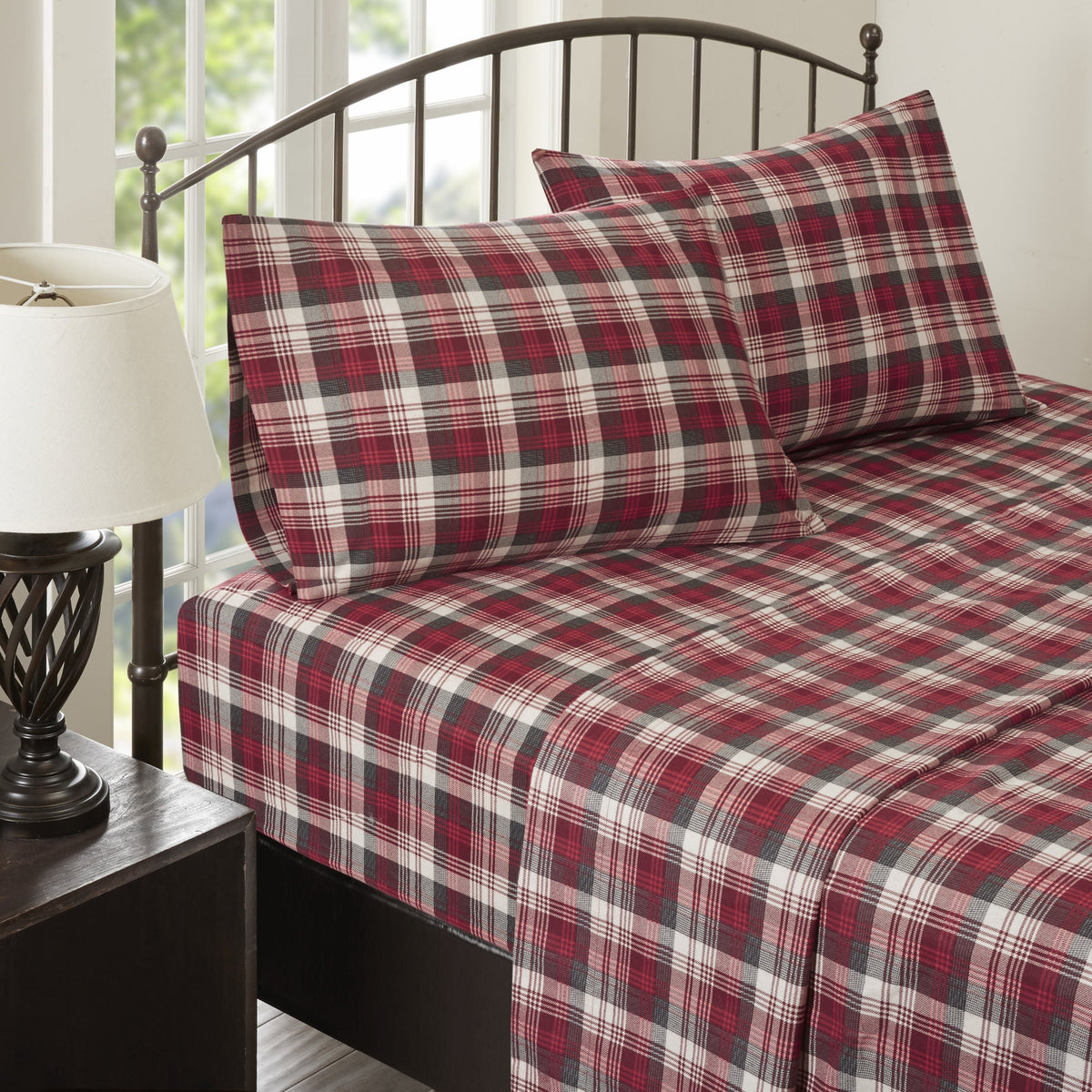 Cotton Sheet Set Cal King Red Plaid O56937