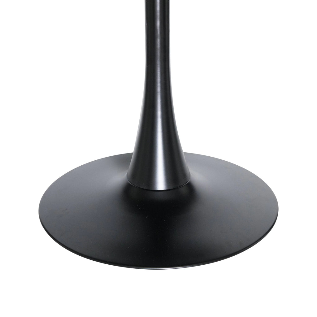 Black Round Dining Table with Wood Top and Iron Pedestal Base O402