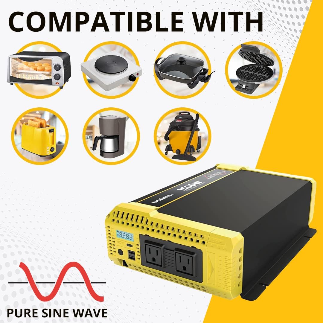 1500 Watt 12V Pure Sine Inverter Dual AC Outlets & USB B91324