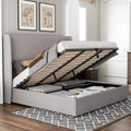 King Size Light Gray Linen Upholstered Platform Bed Frame I856224