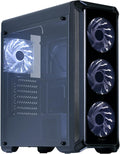 ATX Mid Tower Computer Case with 4X 120mm White LED Fans, Acrylic Side Window, Black F119