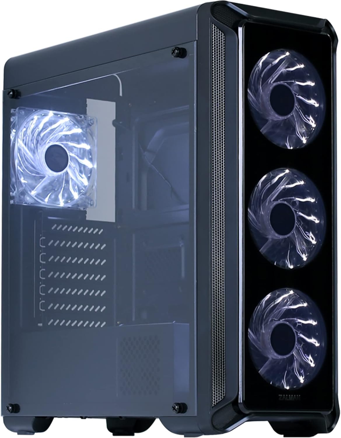 ATX Mid Tower Computer Case with 4X 120mm White LED Fans, Acrylic Side Window, Black F119