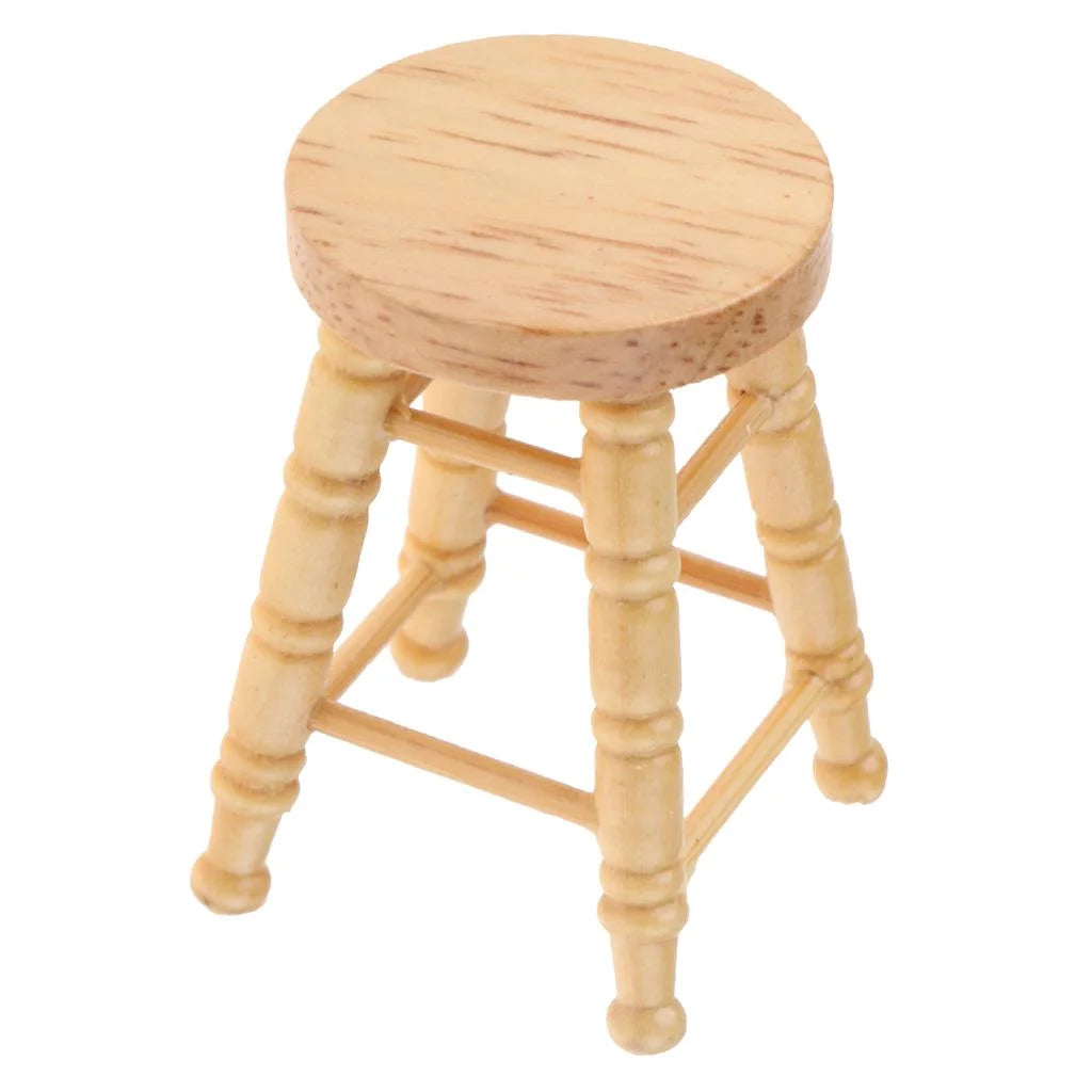1/12 Wooden Unpainted Round Bar Stool Model D1050