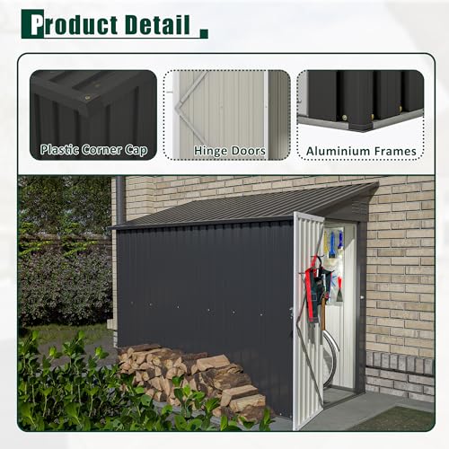 Black Heavy-Duty Outdoor Metal Storage Shed with Floor Base Z596