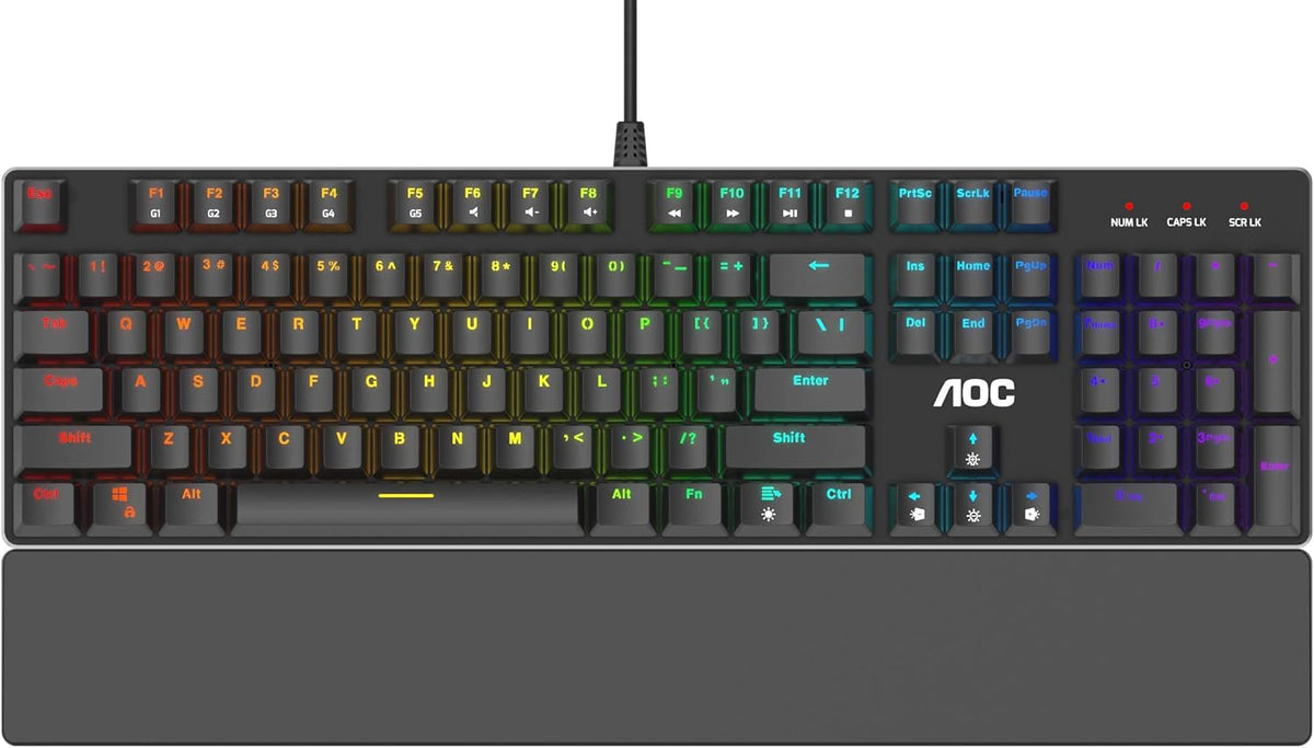 104-Key Mechanical Keyboard with RGB, Blue Switches, Detachable Wrist Rest, Pack of 2 J71118