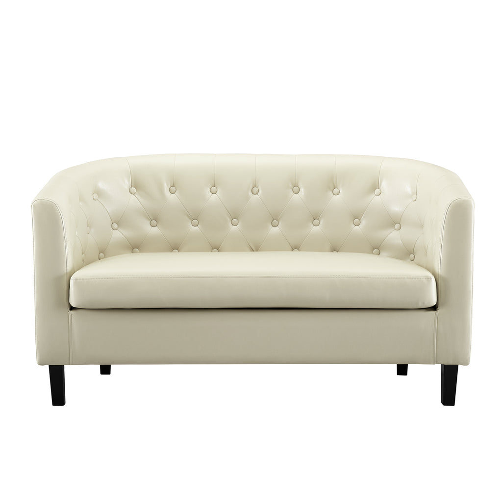 Cream Faux Leather Barrel Loveseat E640