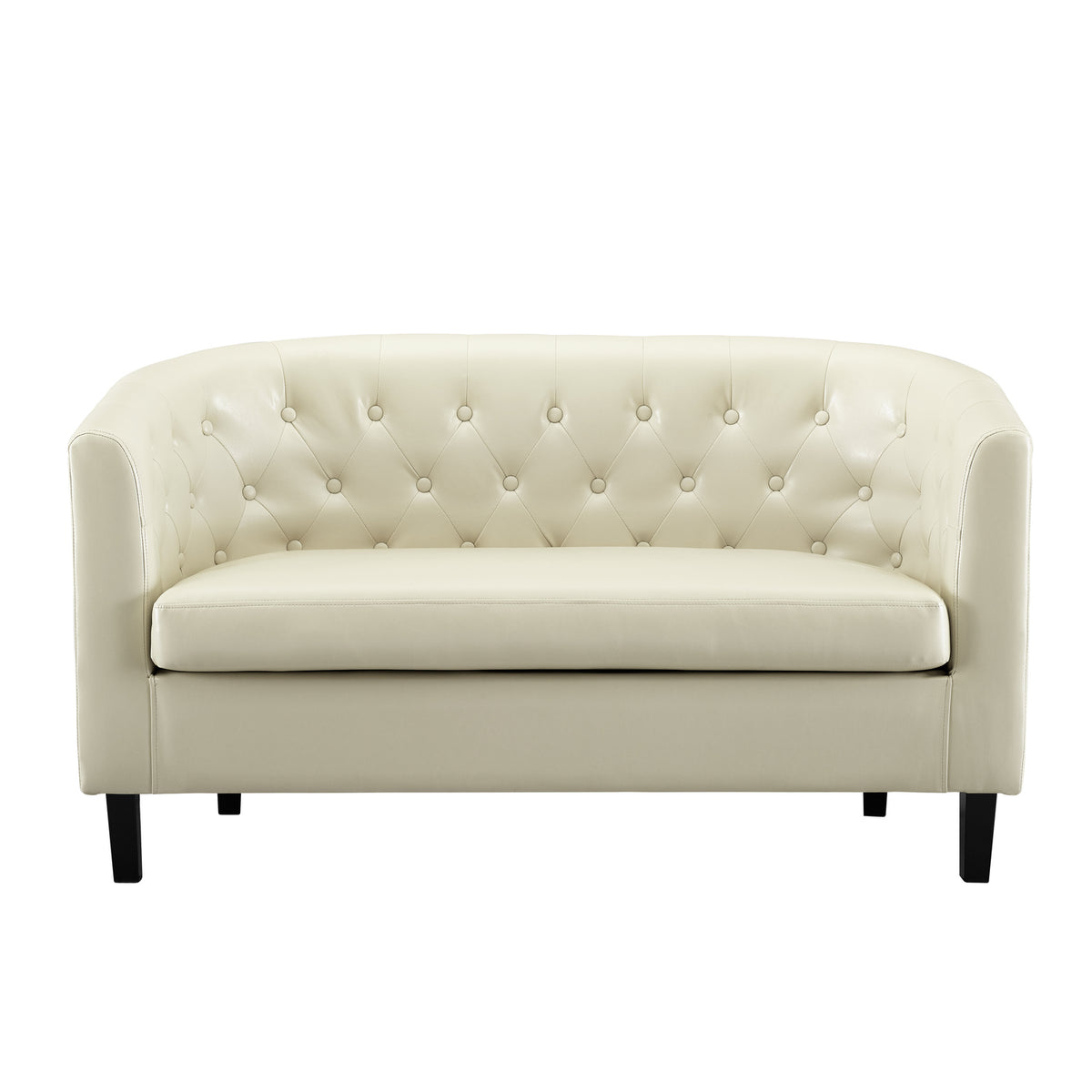 Cream Faux Leather Barrel Loveseat E640