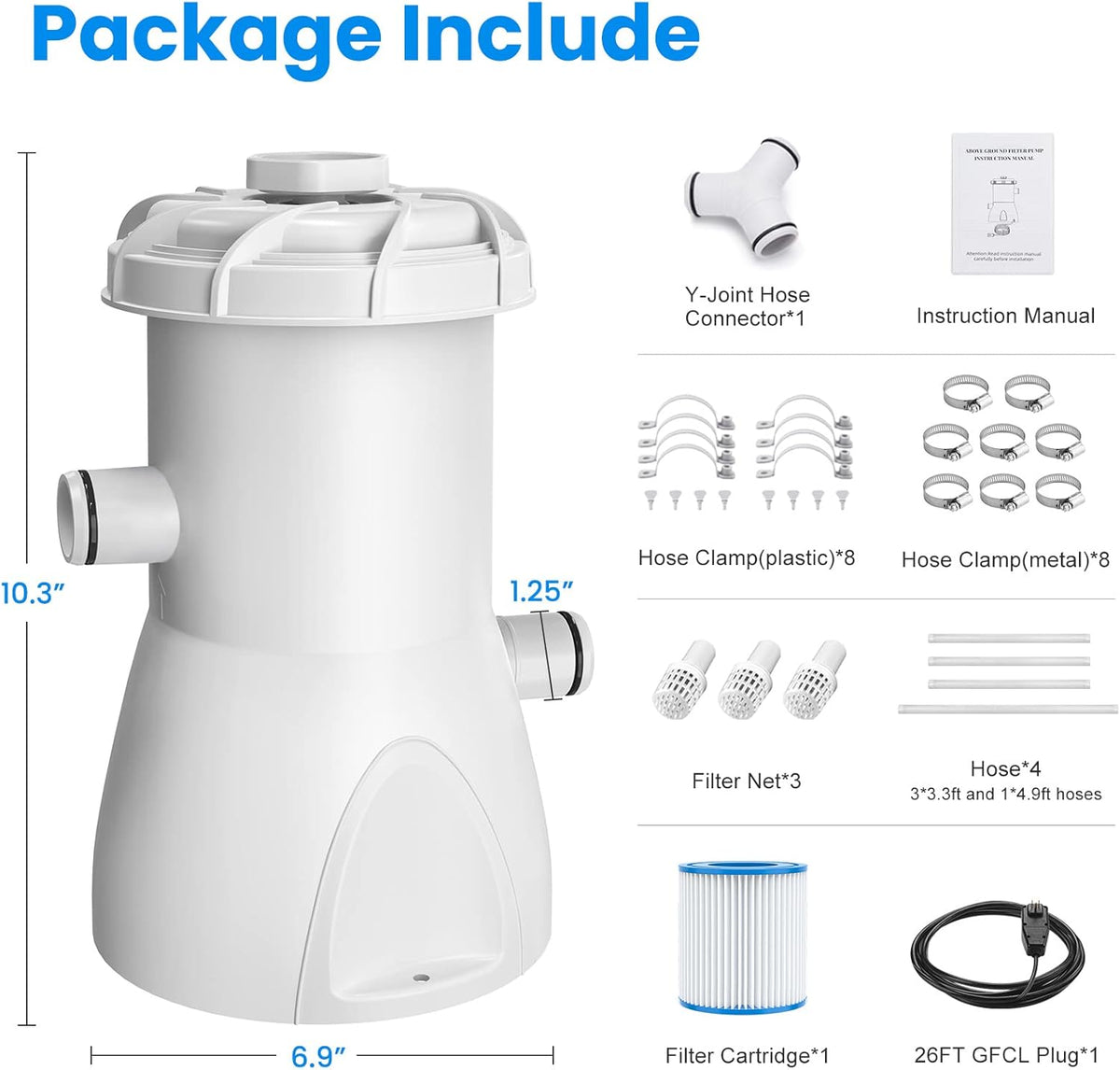 Above Ground Pool Pump, 600 GPH Filter Pump, Includes Filter Pump Cartridge I109376