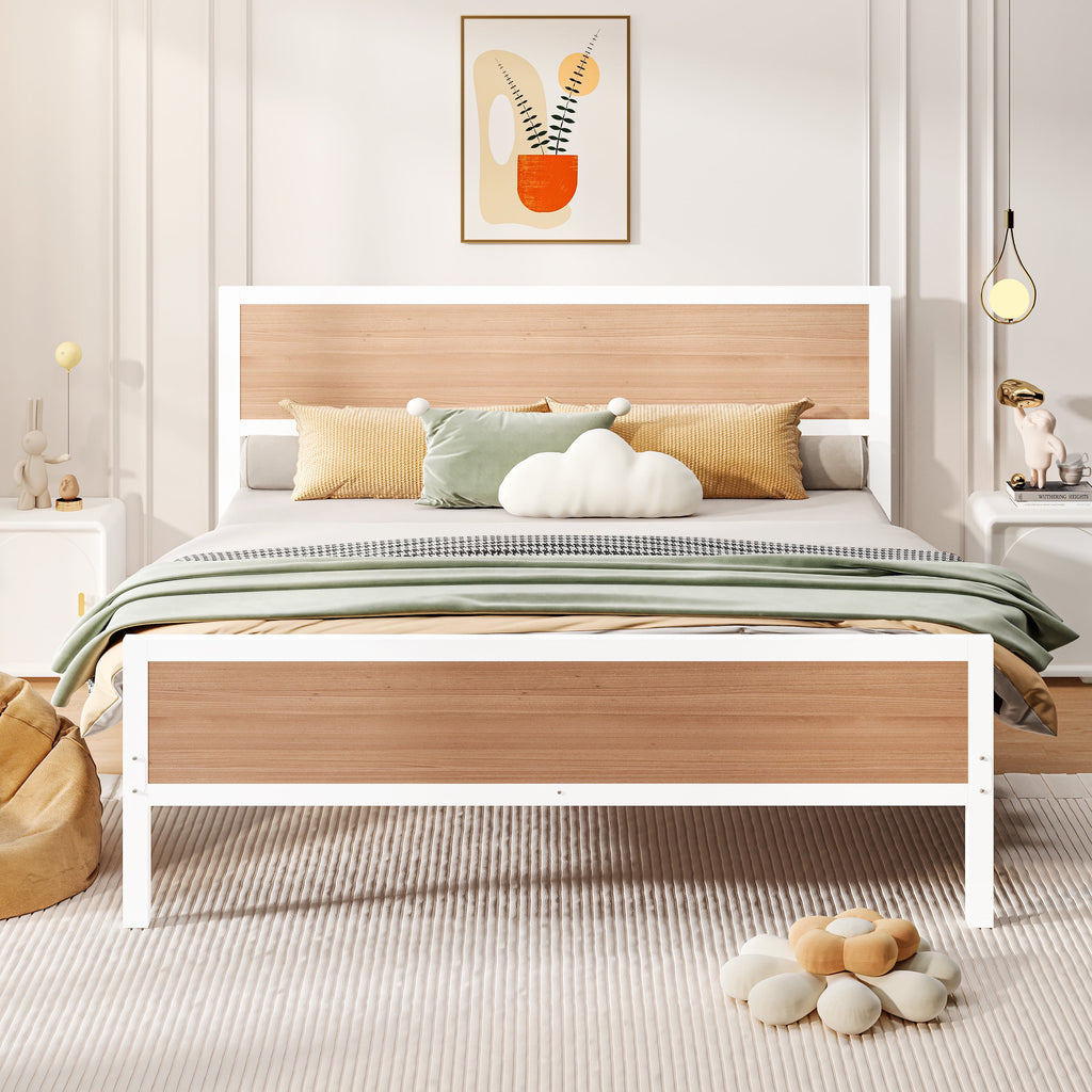 White Full Size Metal Platform Bed Frame with Headboard and Footboard K744899