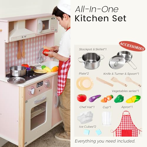 Wooden Kids Play Kitchen with Real Lights & Sounds C47377