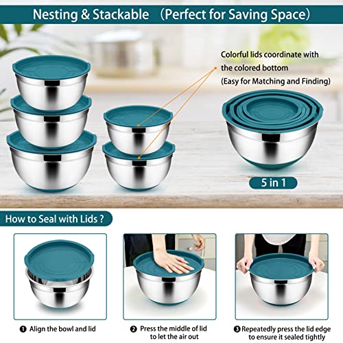 Set of 5 Stainless Steel Mixing Bowls with Lids (Black) J842