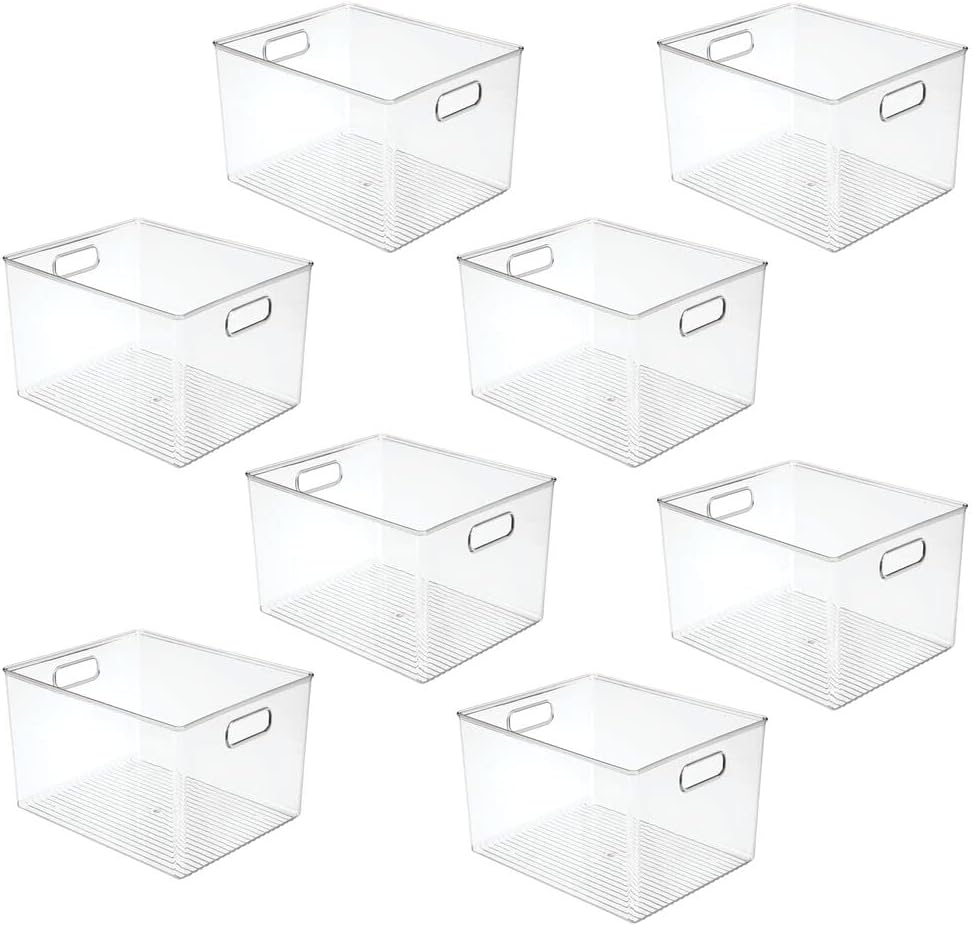 Clear Stackable Plastic Storage Organizer Bin with Handle 8 Pack G25938