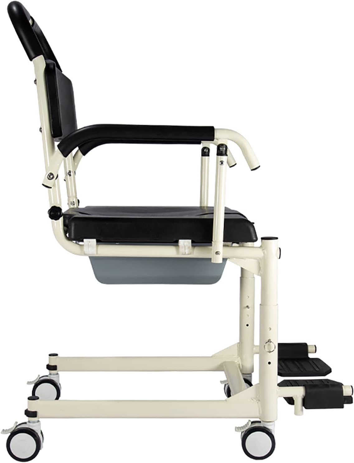 Shower Commode Wheelchair with Lockable Wheels, Drop Arms and Removable Pail, Adjustable Height U3618