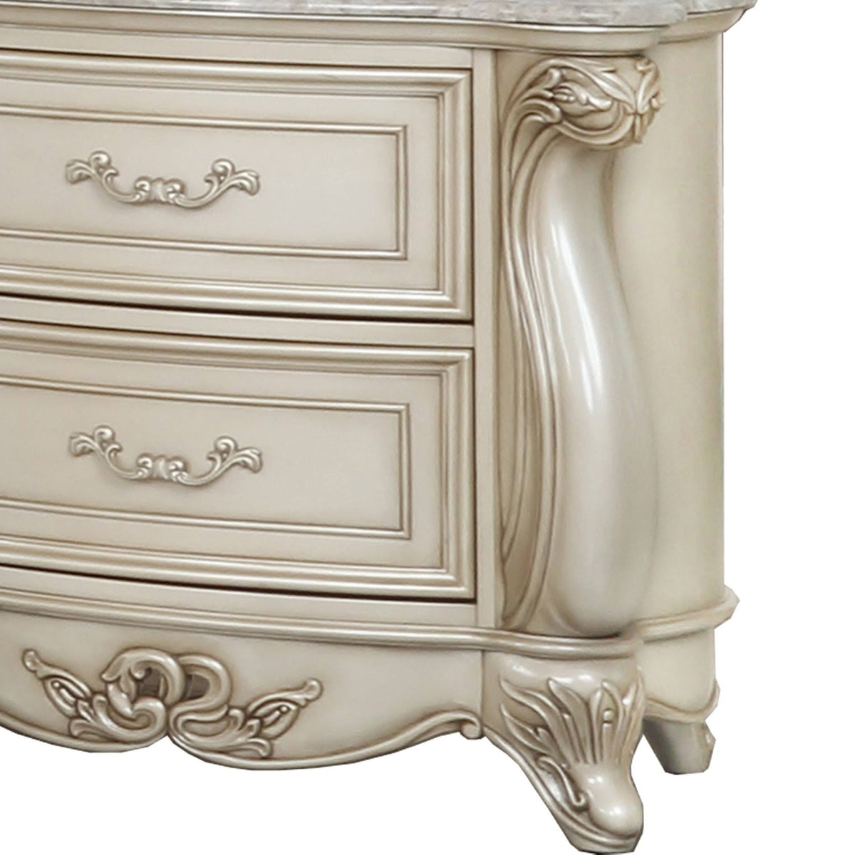 White 2 Drawer Wooden Nightstand with Marble Top I940529