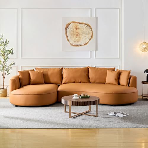 Grey Leather Curved Sectional Sofa with Pillows P777