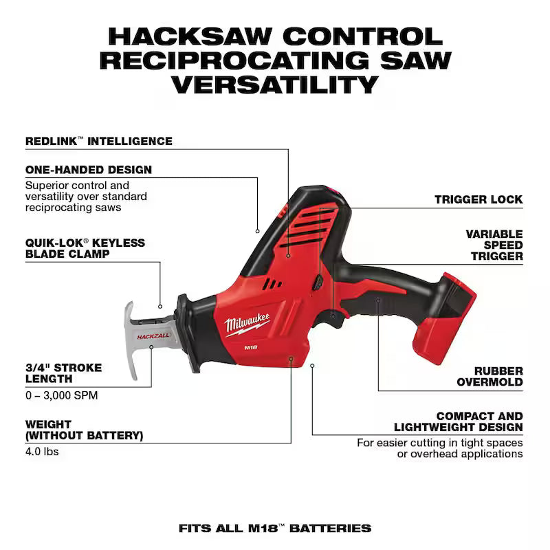 18V Cordless Reciprocating Saw with Metal Cutting Saw Blade L93443