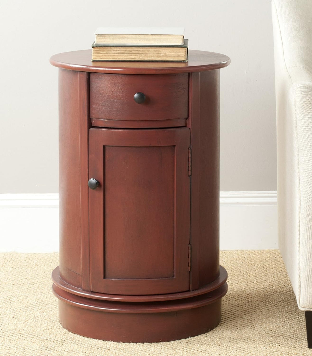 Dark Cherry Oval Swivel Storage End Table F866533
