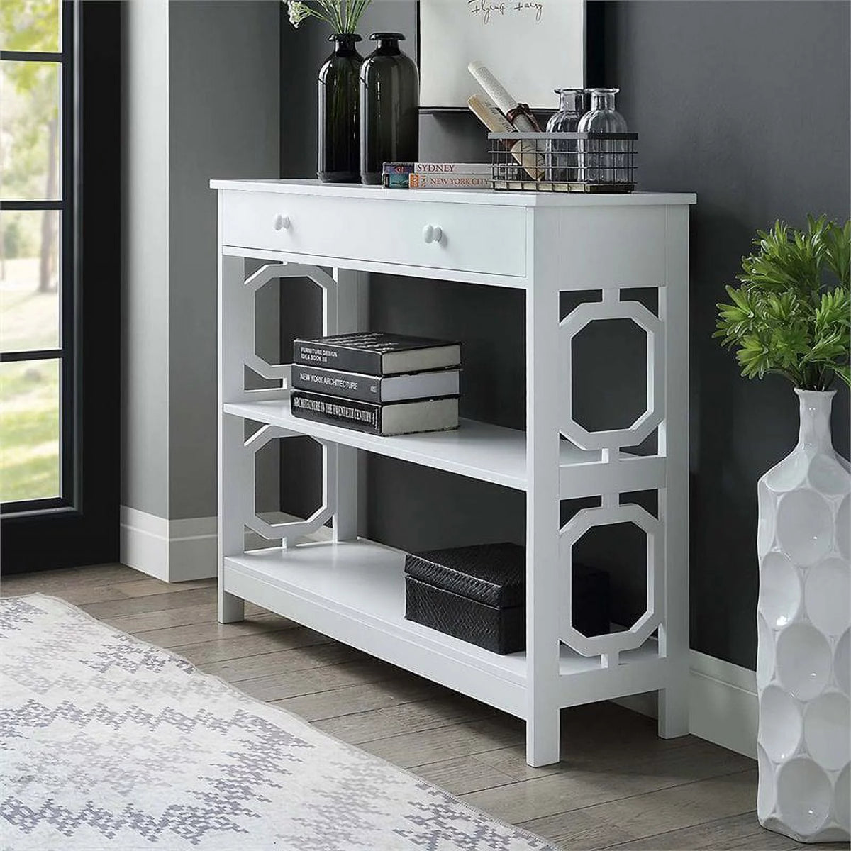 White Wood Storage Console Table I628643