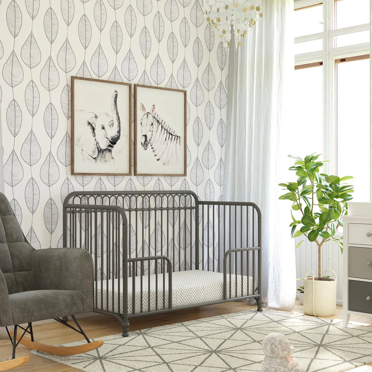 Gray Convertible Metal Crib L97757