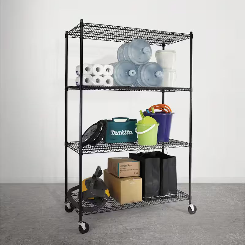 Black 4-Tier Metal Storage Shelving Unit with Casters Q324187