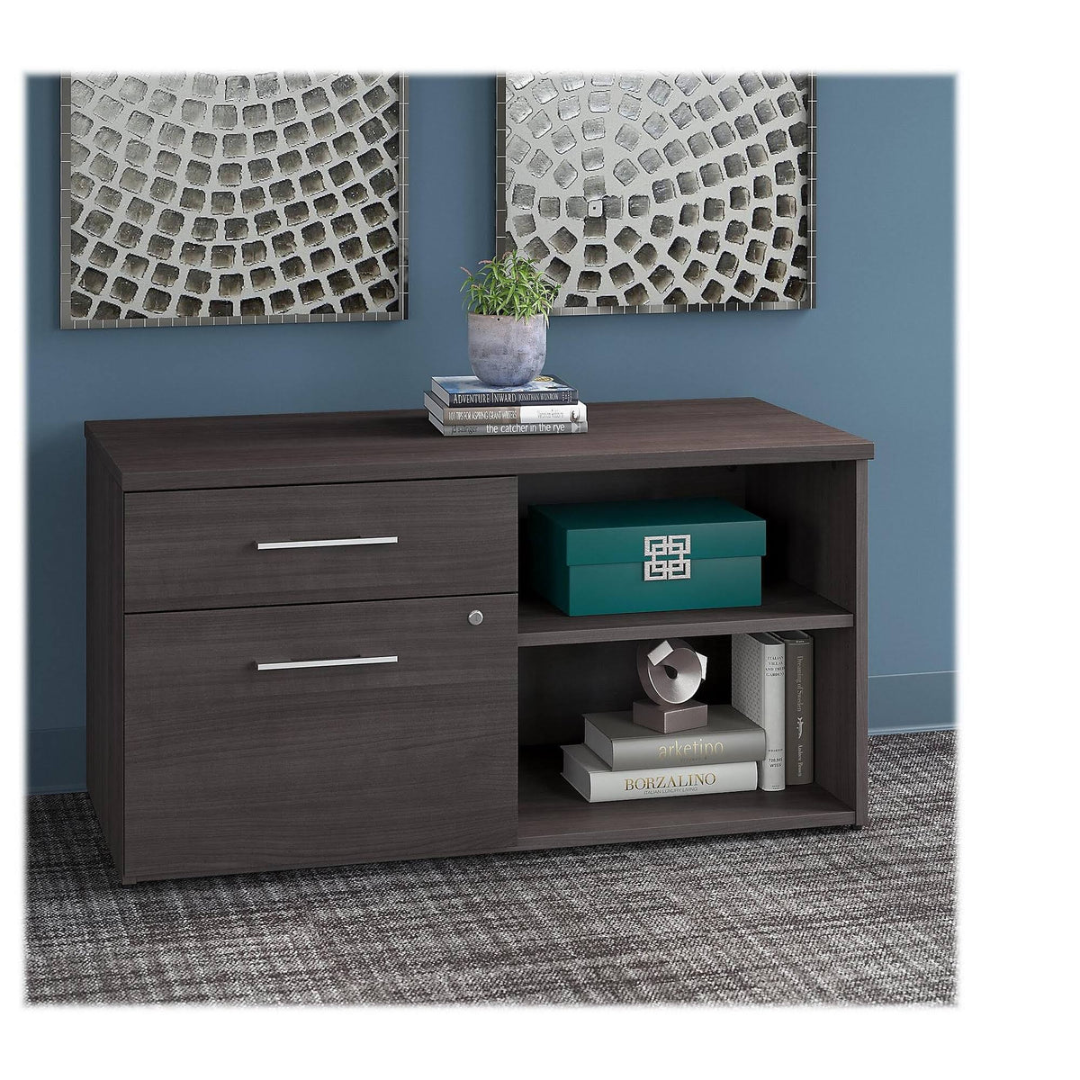 Storm Gray Storage Cabinet with Drawers and Shelves U216908