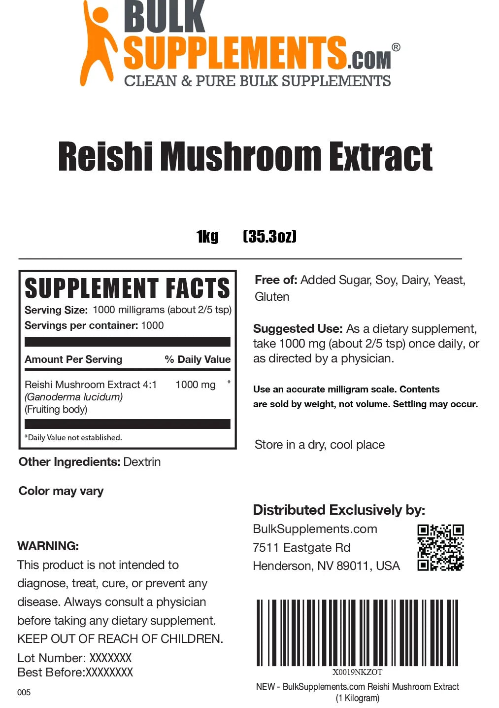 Reishi Mushroom Extract Powder (1 Kilogram) N4136