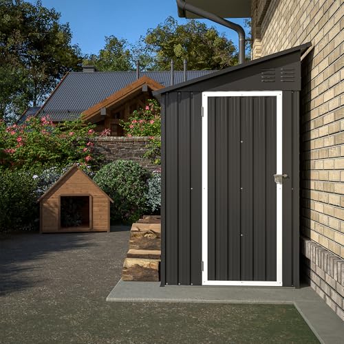 Black Heavy-Duty Outdoor Metal Storage Shed with Floor Base Z596