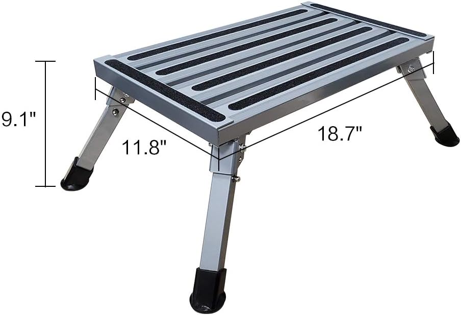 Adjustable Aluminum Folding RV Step Stool with Reflective Stripes K169